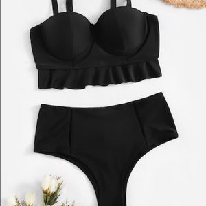 Ruffle underwire top with high waist bottom
